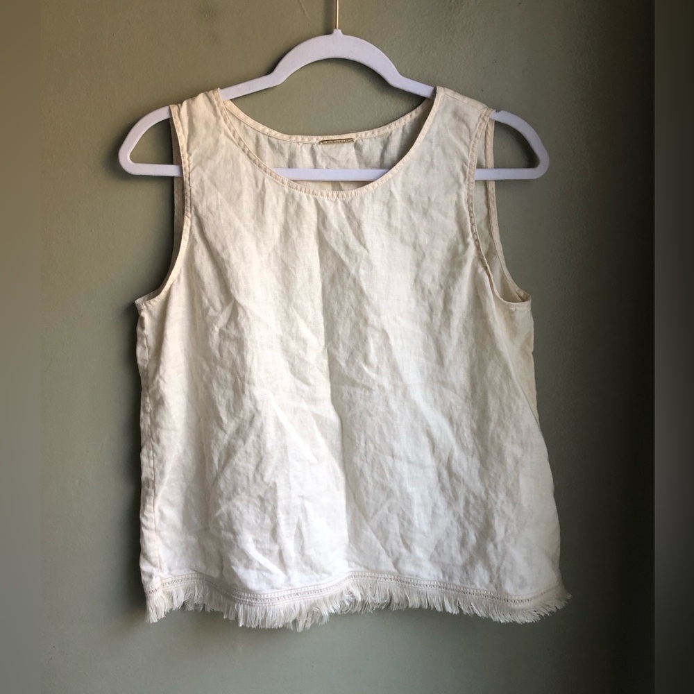 Elie Tahari Cream Sleeveless Linen Tank Top Size: S